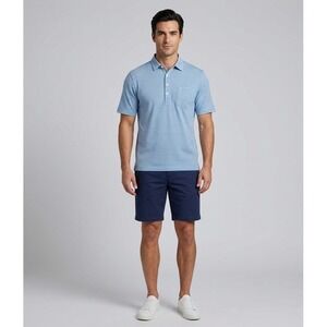 Criquet Mens Large Blue Gray Striped Pima Cotton Stretch Short Sleeve Polo Shirt